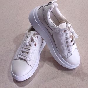 Zara White Leather Lace Up Platform Sneakers Size 40